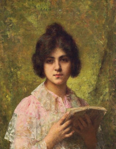 A Young Woman Holding a Book by Alexei Harlamov